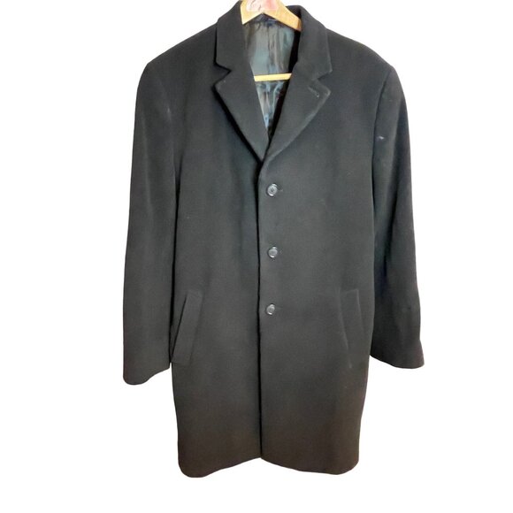 Hathaway Platinum Mens Wool Cashmere Blend Black Overcoat Sz 42R - Picture 1 of 10